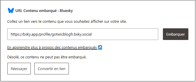 Impossible d'afficher les posts du compte Bluesky avec le widget 