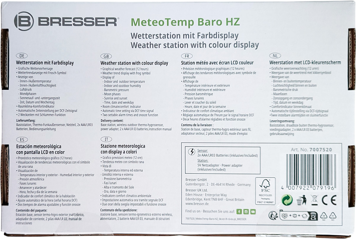 Arrière de la boîte de la station météo