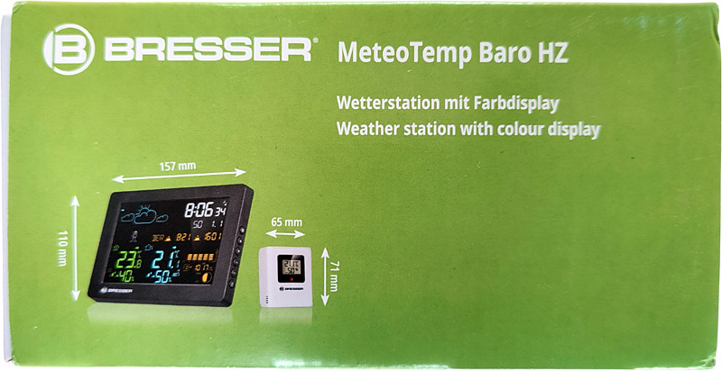 Côté de la boîte de la Station météo Bresser MeteoTemp Baro HZ