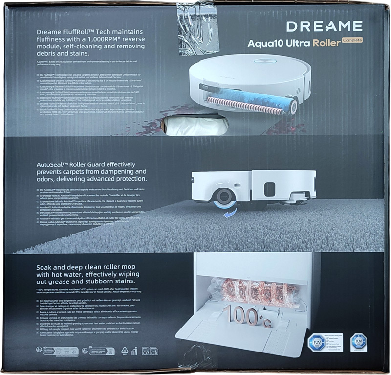 Côté de la boîte interne du Dreame Aqua 10 Ultra Roller Complete