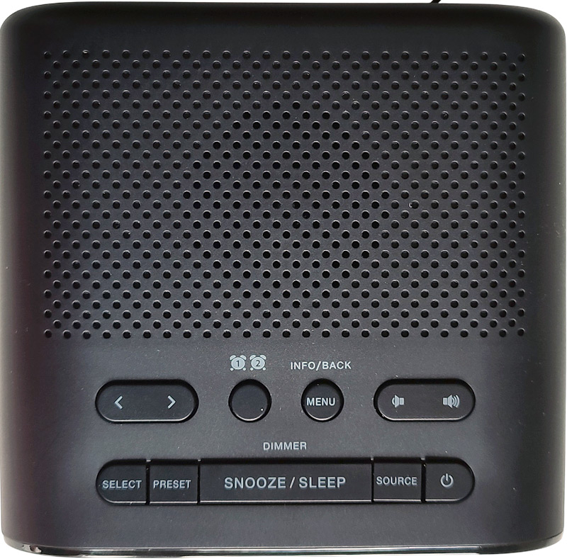Dessus du radio-réveil JVC RA-F223B et ses boutons