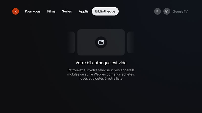 Android TV - Onglet Bibliothèque