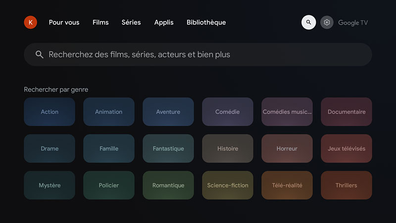 Android TV - Onglet Recherches