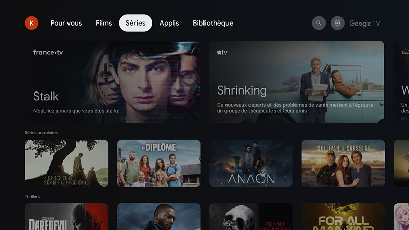 Android TV - Onglet Séries