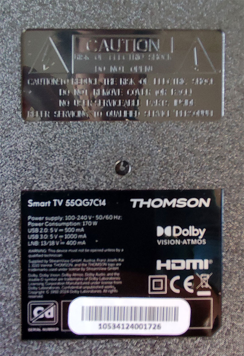 Arrière de la TV Thomson 55QG7C14