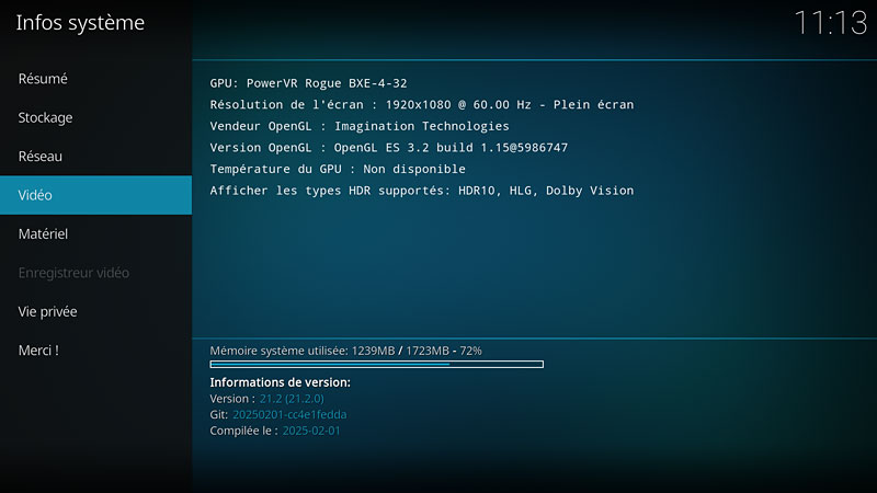Infos système sous Kodi - Vidéo