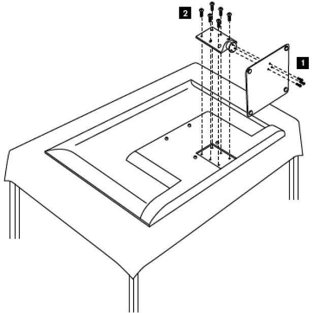 Schéma de montage et vissage du pied de la TV