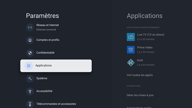 Paramètres - Applications
