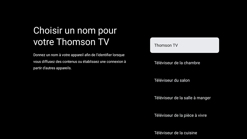 Définir le nom de l'appareil - Choix des noms