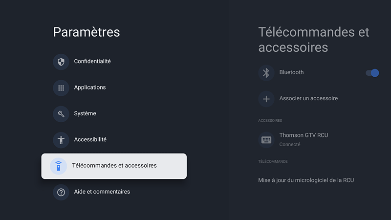 Paramètres - Télécommandes et accessoires