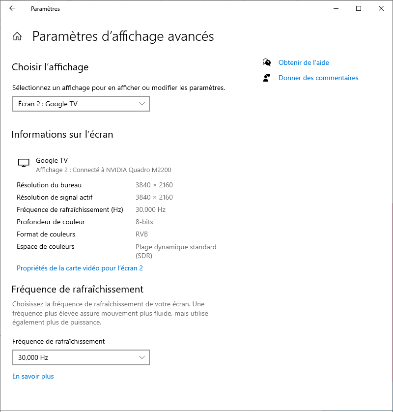 Affichage sur un laptop sous WIndows 10