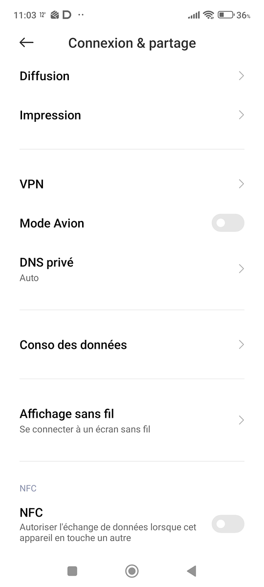 Paramètres connexion et Redmi Note 10 pro - partage