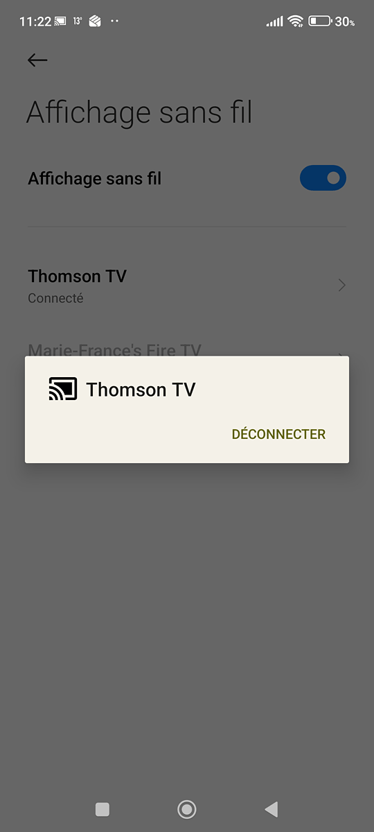 Déconnexion de Redmi Note 10 pro et de la TV