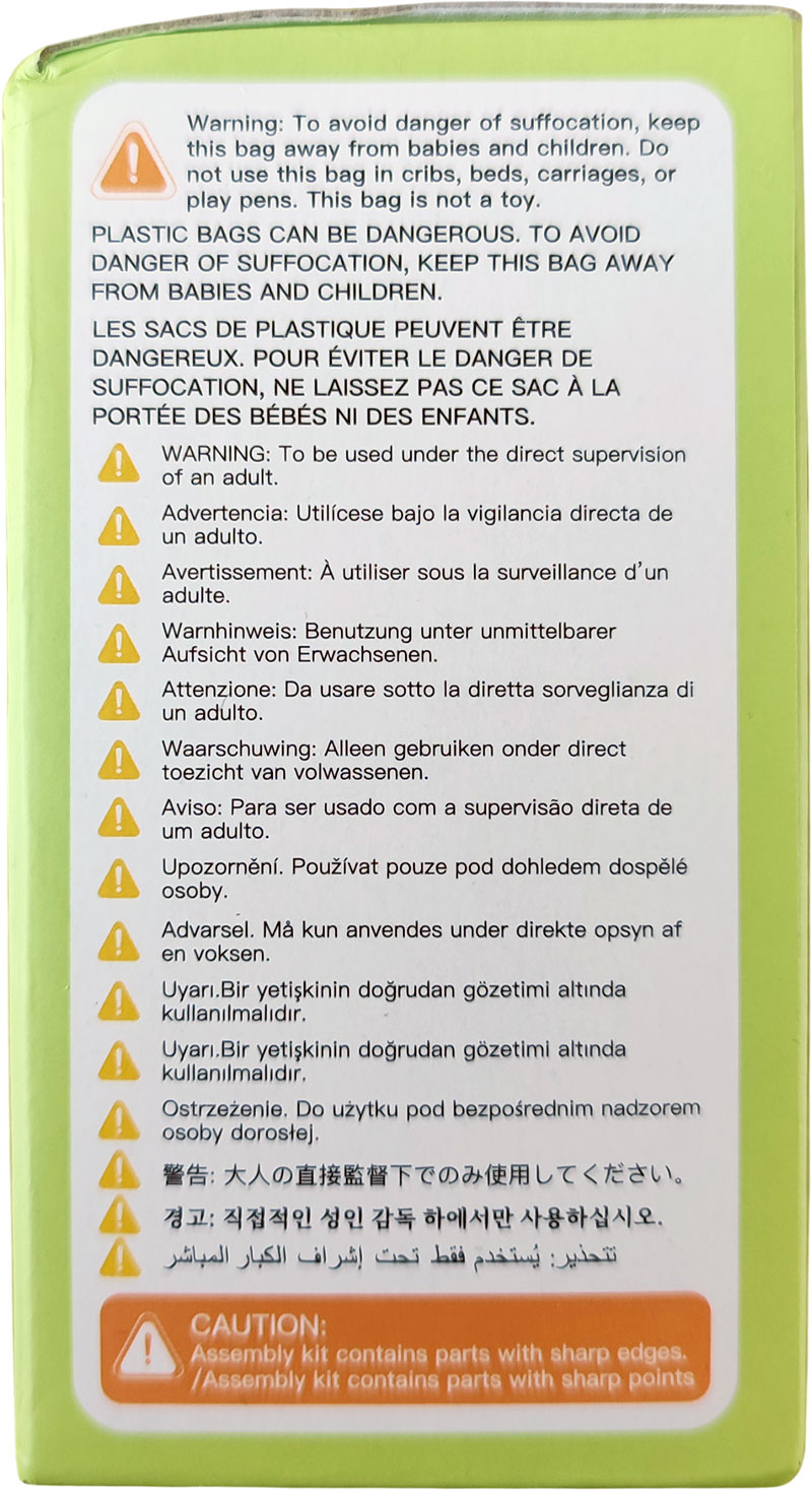 Avertissements sur l'autre côté de la boîte du minuteur