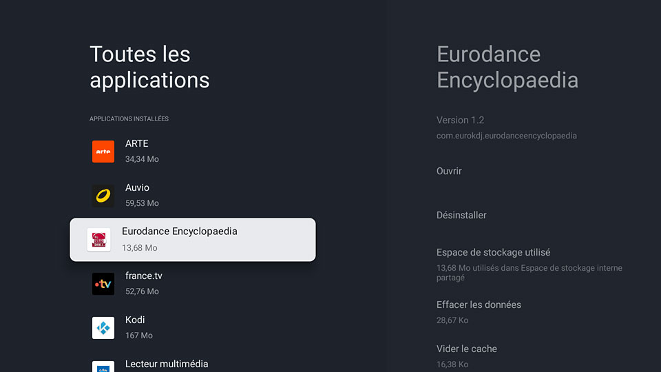 Application installée via ADB visible dans la liste