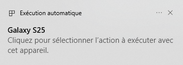 Connexion du Galaxy S25 à un PC
