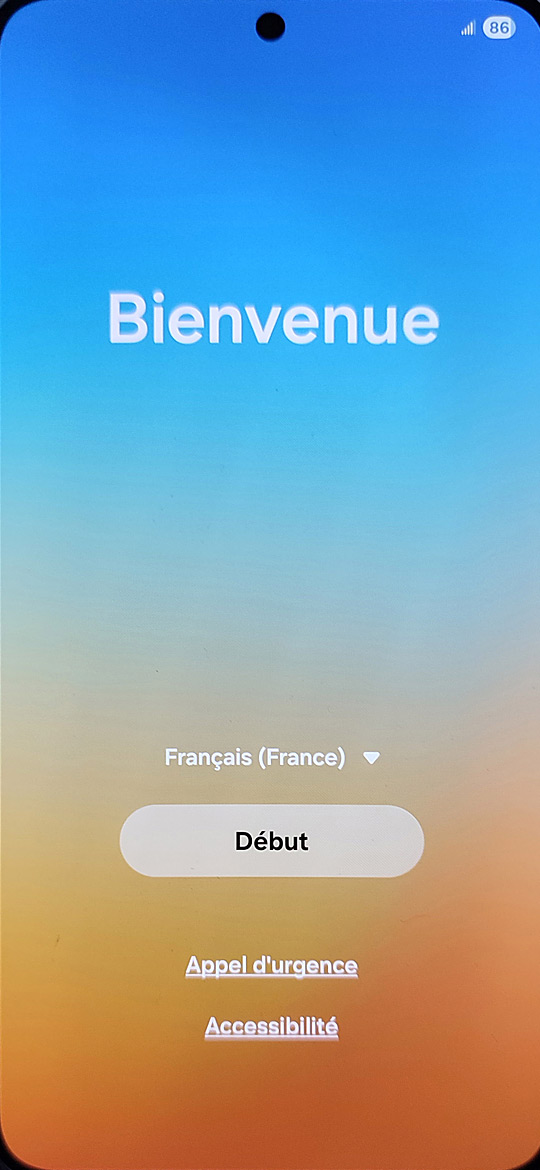 Démarrage du Samsung Galaxy S - Bienvenue