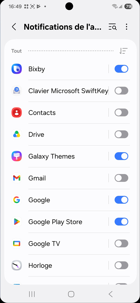 paramétrage des notifications des applis sur le sur Galaxy S25