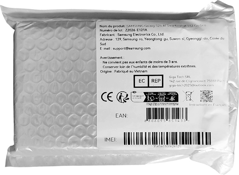 Enveloppe contenant la boîte du smartphone