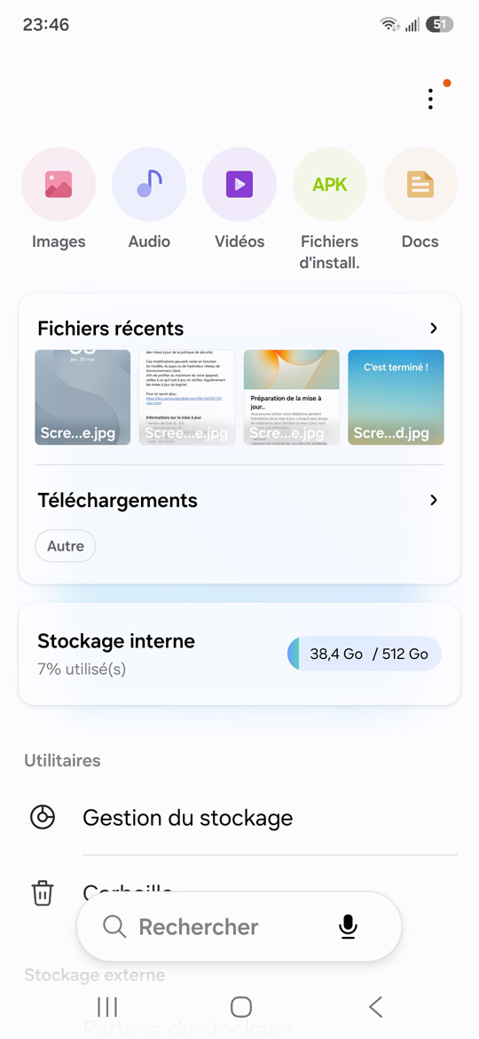 Samsung Galaxy S25 - Gestionnaire de fichiers