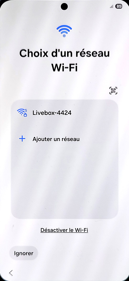 Démarrage du Samsung Galaxy S25 - Choix du réseaux wifi