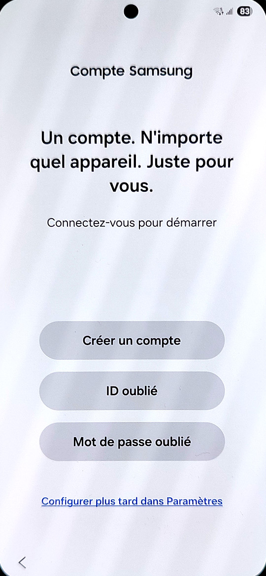 Démarrage du Samsung Galaxy S25 - Compte Samsung