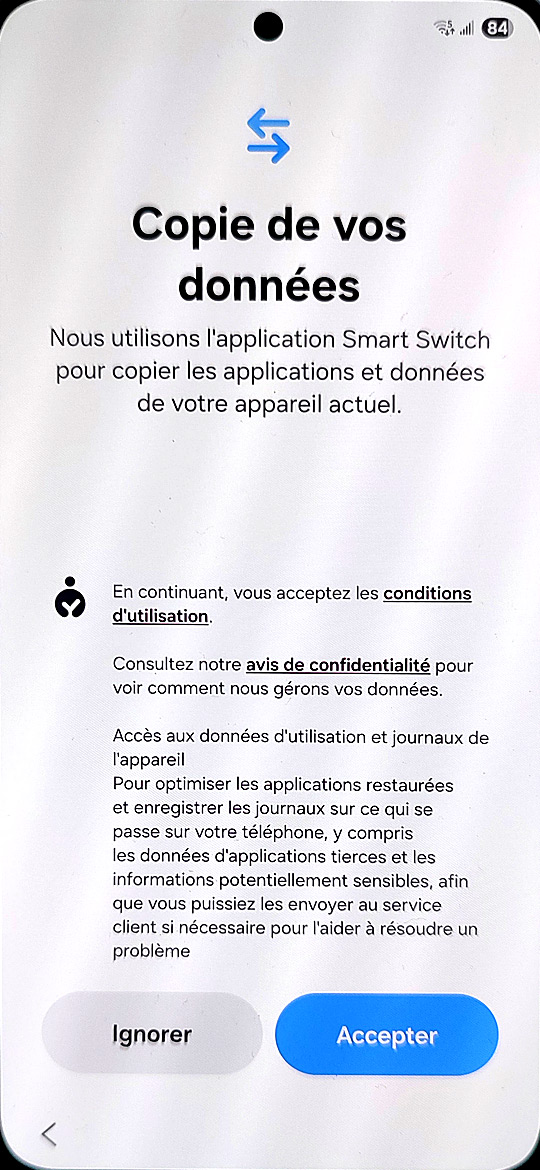 Démarrage du Samsung Galaxy S25 - Copie données