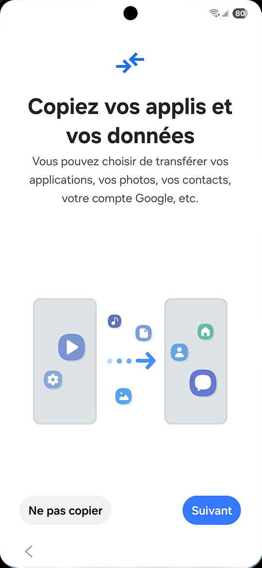 Démarrage du Samsung Galaxy S25 - Copie applis et données