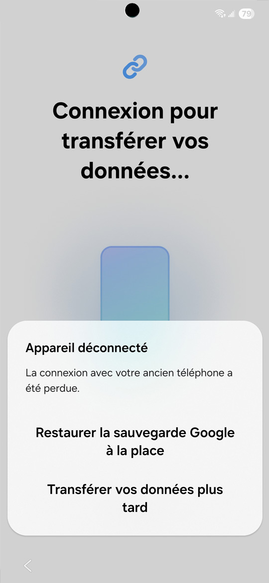 Démarrage du Samsung Galaxy S25 - Echec du transfert de données