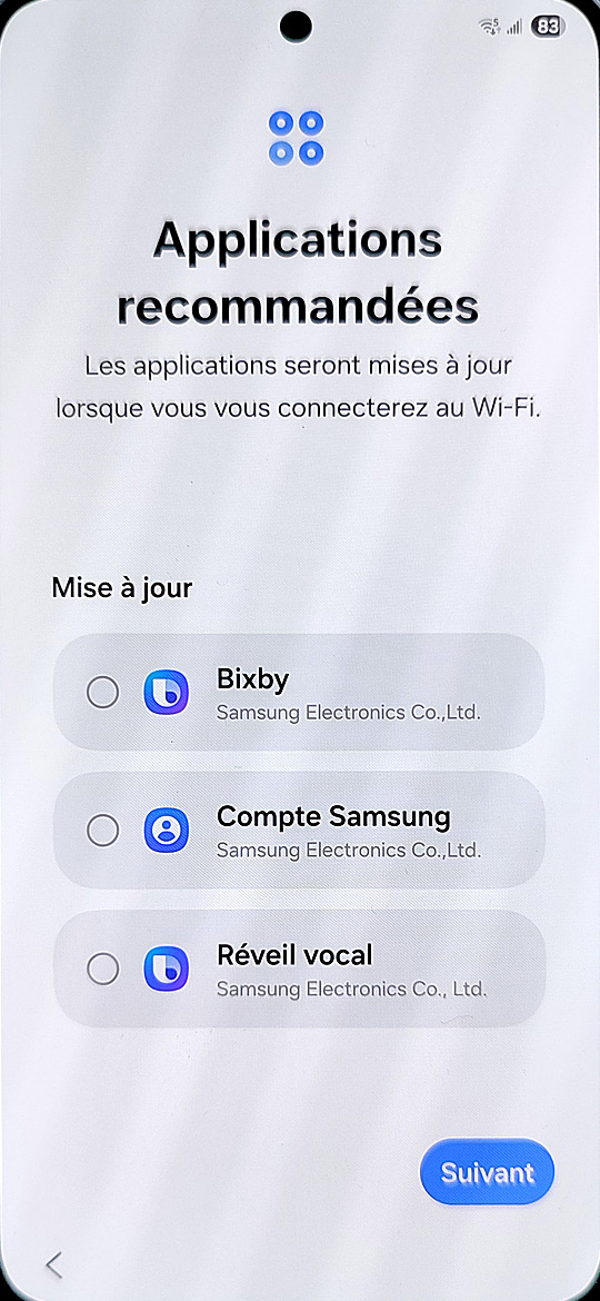 Démarrage du Samsung Galaxy S25 - MAJ des applis Samsung