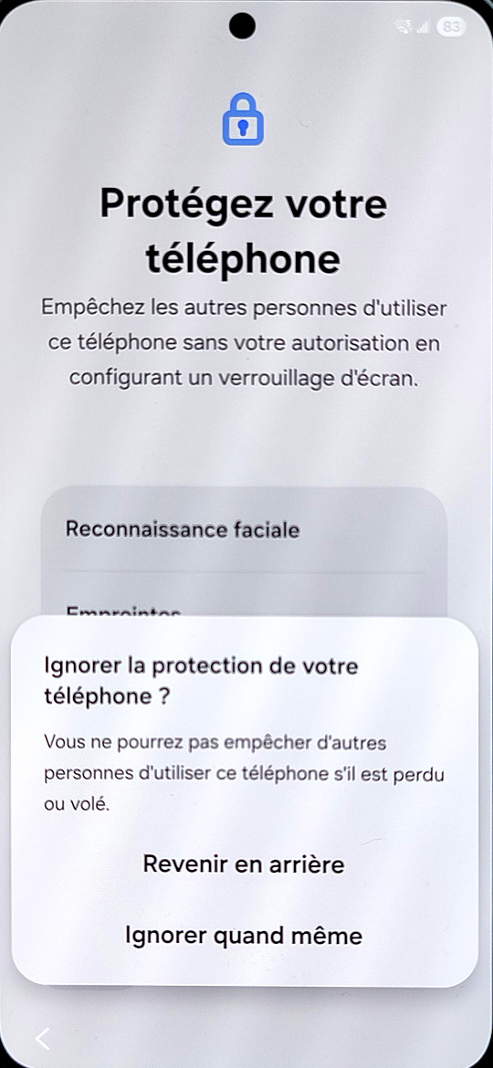 Démarrage du Samsung Galaxy S25 - Protection des données