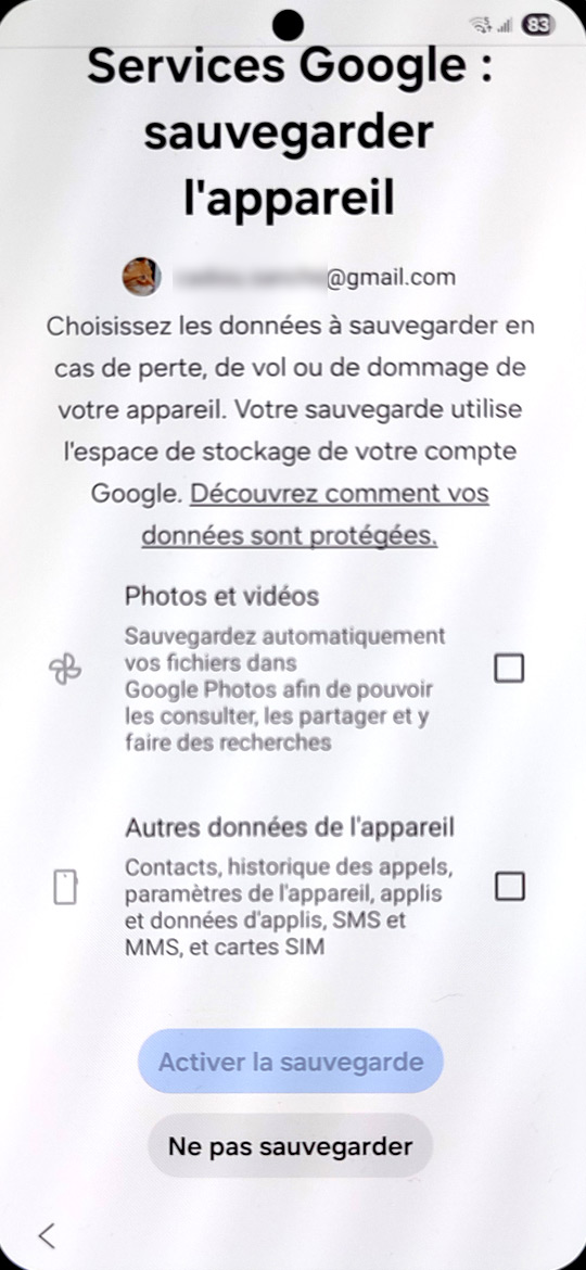 Démarrage du Samsung Galaxy S25 - Sauvegarde Google