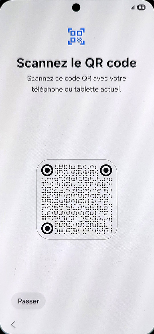 Démarrage du Samsung Galaxy S25 - Configuration avec autre appareil scan QR code