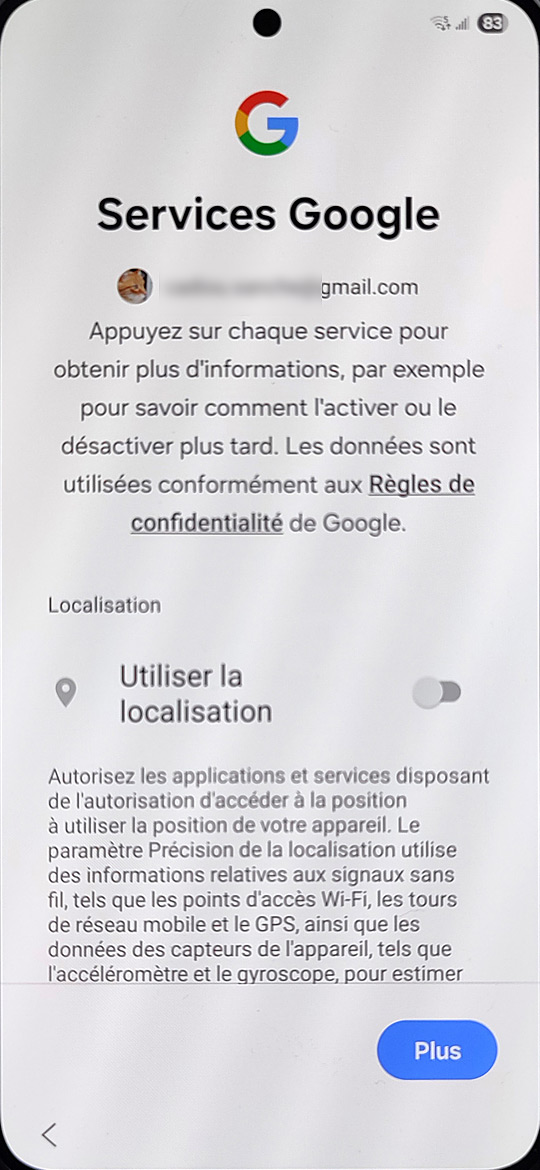 Démarrage du Samsung Galaxy S25 - Services Google