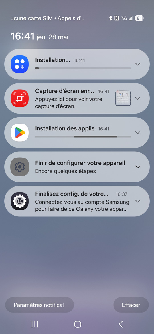 Samsung Galaxy S25 - Volet des notifications