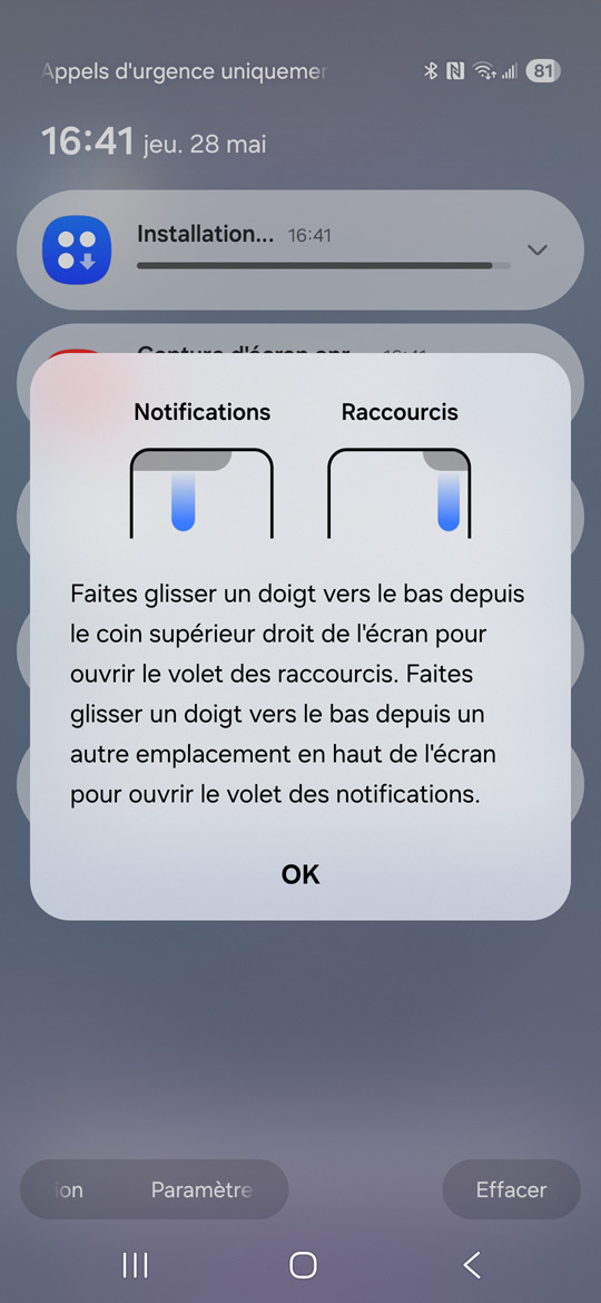Samsung Galaxy S25 - Volet des notifications