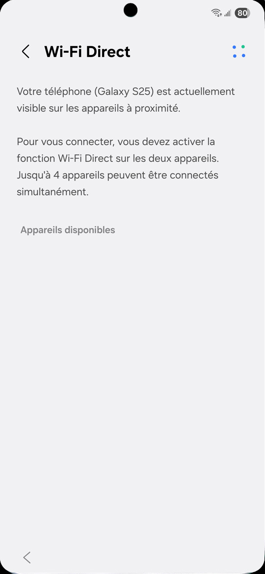 Démarrage du Samsung Galaxy S25 - Wifi direct