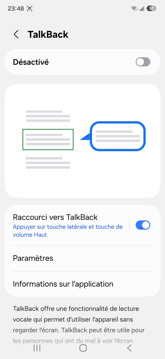 Paramètres Talkback