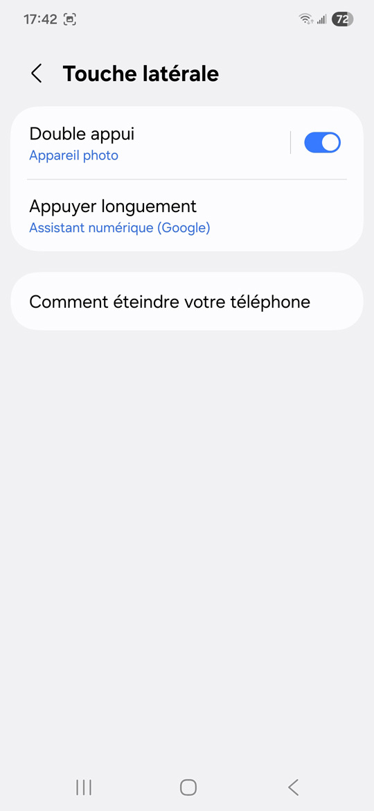 Paramètres fonctions avancées touche latérale