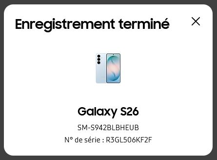 Enregistrement de l'appareil sur le site samsung