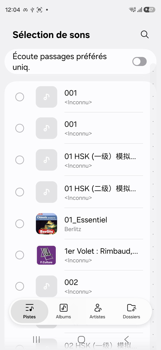Sélection d'un MP3 pour le son de sonnerie