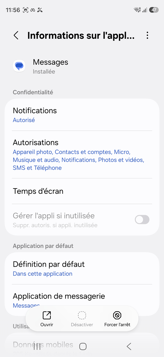 Infos de l'appli SMS