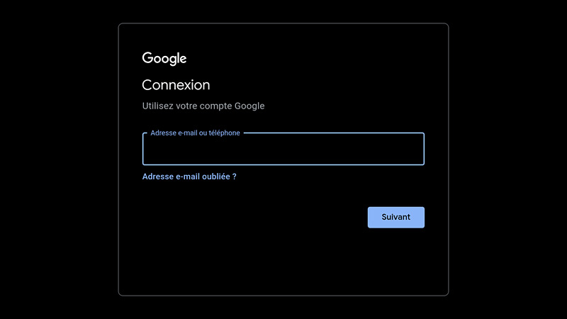 Connexion au compte Google - Champ email