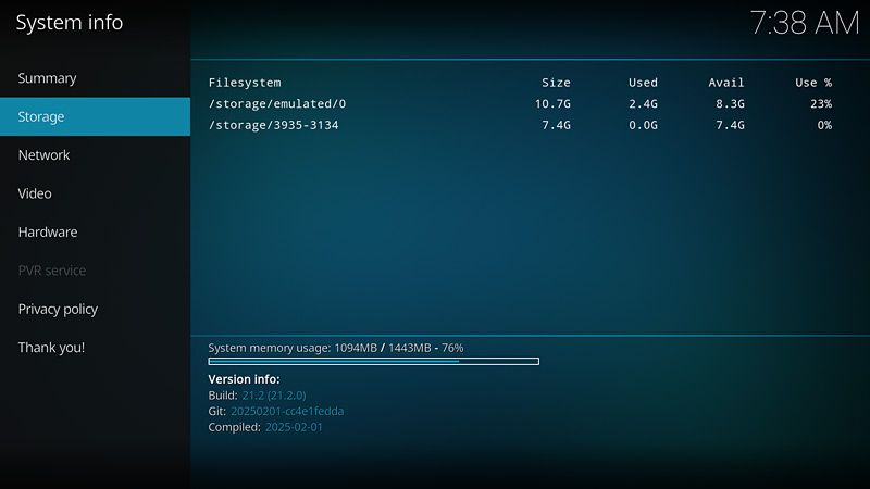 Kodi sur la Bbox TV 4K - Infos stockage