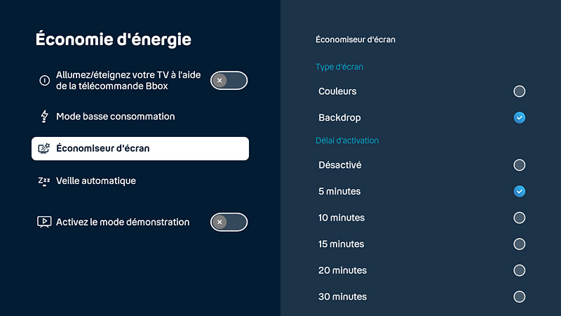 Bbox TV réglages économiseur d'écran