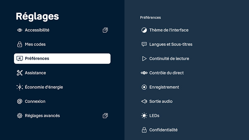 Bbox TV réglages préférences