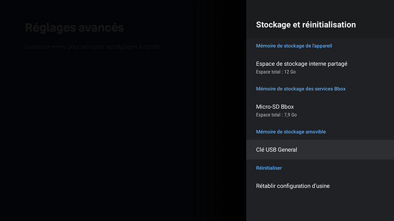 Stockage et réinitialisation sur la Bbox TV