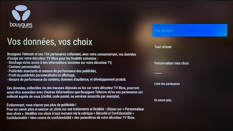Installation de la Bbox TV 4K - Protection des données