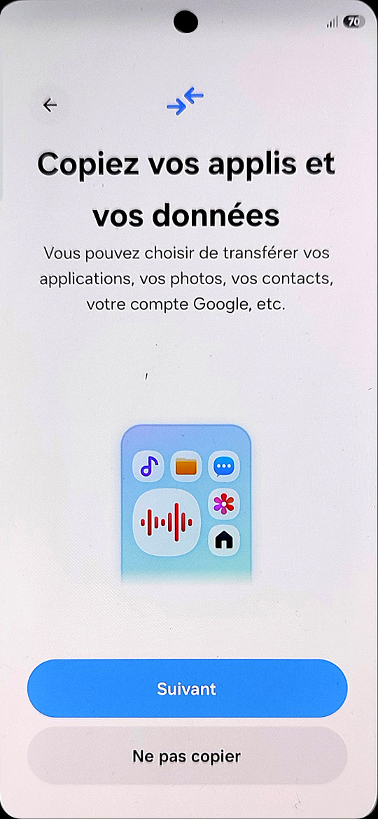 Samsun Galaxy S26 - Proposition de copie des données suite au redémarrage