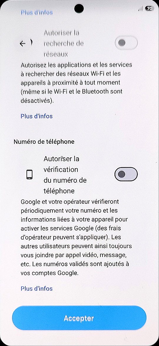 Samsung Galaxy S26 - Services Google vérification téléphone